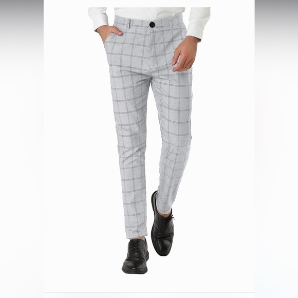 Lars Amadeus Men's Dress Plaid Slim Fit Flat Front Business Pants with Pockets - Picture 1 of 3